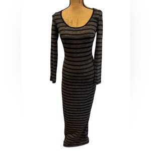 Ark & Co Bodycon Maxi Dress Lightweight Stretch Black Gray Striped Size Medium